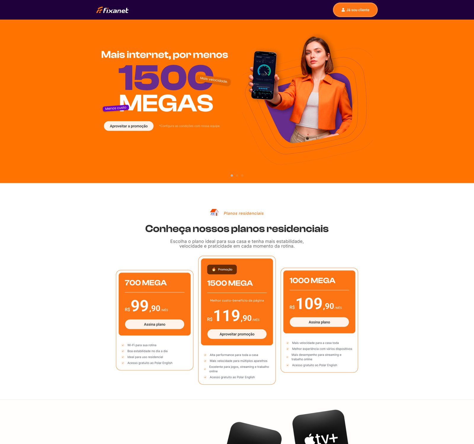 Versão desktop do site Fixanet